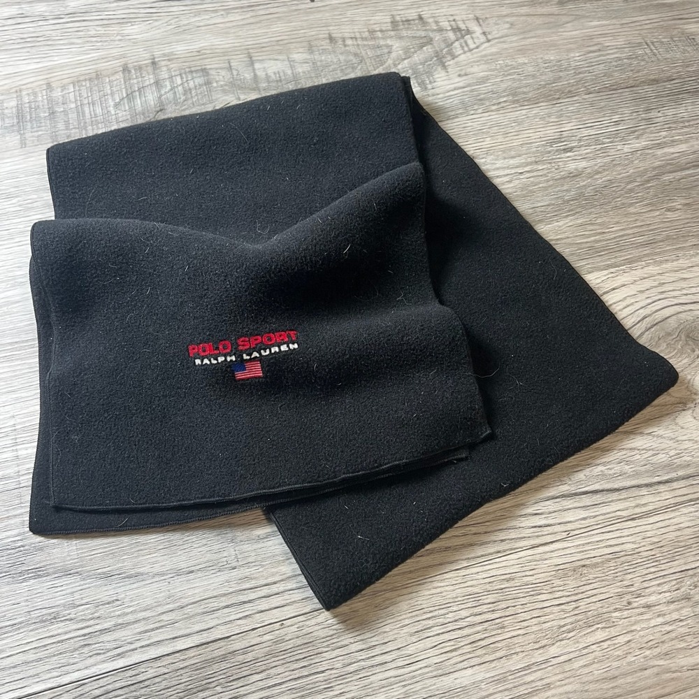 Polo Sport Scarf Mens OS Black Fleece Embroidered Logo USA Vintage Ralph Lauren
